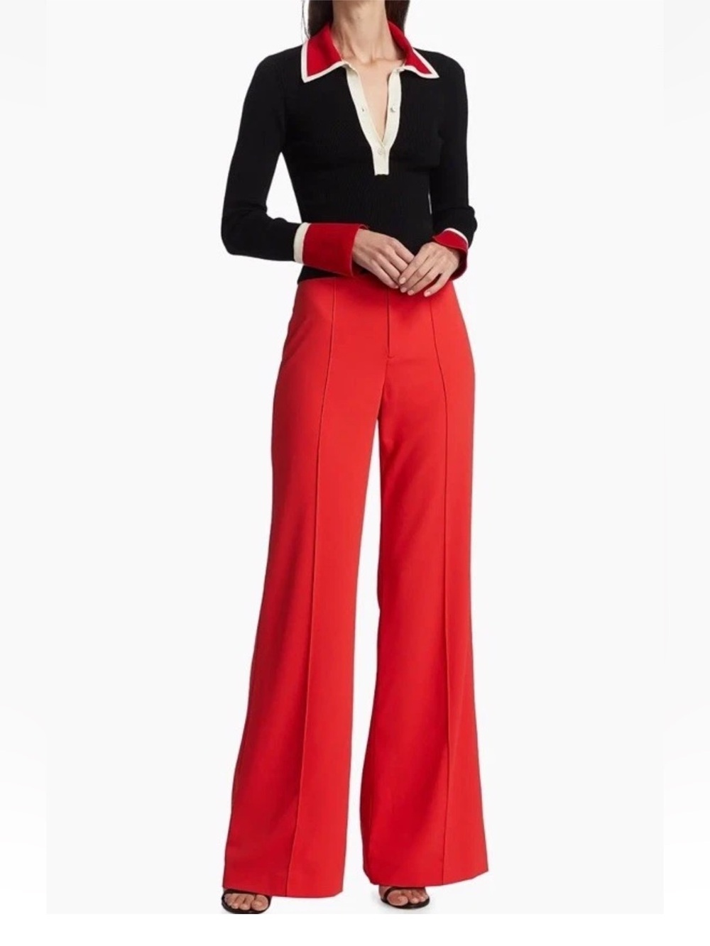 Alice + Olivia Dylan Wide-Leg High-Rise Trousers Pants Sz 0 Bright Poppy